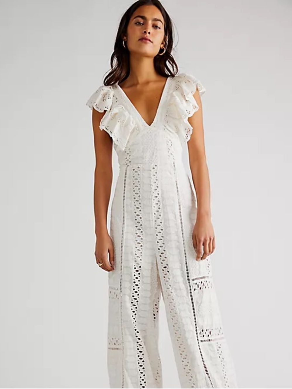 FREE PEOPLE Mikayla White Eyelet Crochet Open Back Jumpsuit XS - Picture 12 of 15